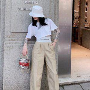 AAW045 2021 Spring Autumn Women High Waist Wild Lo